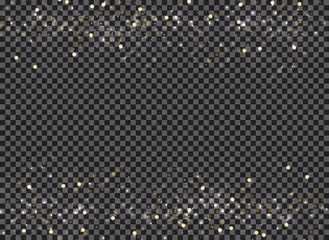 Abstract bokeh and gold glitter header footers on transparent background.