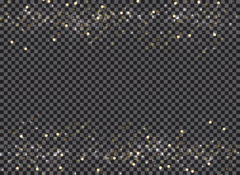 Abstract bokeh and gold glitter header footers on transparent background.