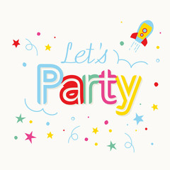 Let's party card design with colorful stars, vector illustration