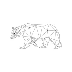 Geometric low-poly bear banner. Abstract outline polygonal animal. Isolated triangle bear on white background. 