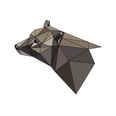 Geometric low-poly bear banner. Abstract polygonal animal. Isolated triangle bear on white background. 