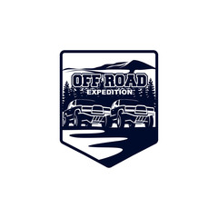 Monster Truck Logo Badge, Off Road Car Logo with Desert Mountain Symbol