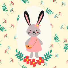 Lovely bunny on flower background.