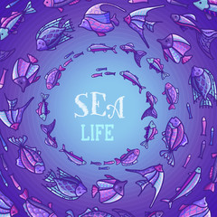 Vector sea underwater life background.