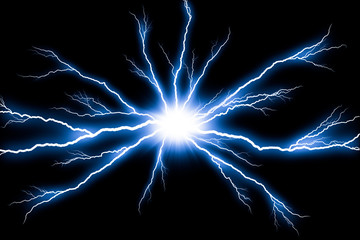 Electricity Lightning flash thunder isolated on black background - obrazy, fototapety, plakaty