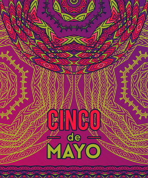 Beautiful greeting card, invitation for Cinco de Mayo festival. Design concept for Mexican fiesta holiday with ornate mandala. Vector illustration 