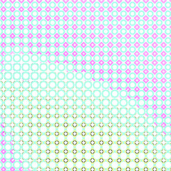 Retro pop art colorful halftone circles background with soft pastel teal and purple shapes