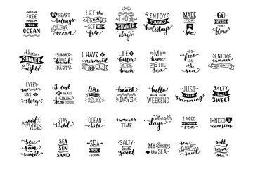 Vector hand-drawn illustrated lettering quotes about sea / ocean. - obrazy, fototapety, plakaty