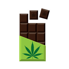 Chocolate Bar with marijuana leaf. Narcotic sweets. Isolated vector illustration on white background.