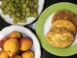 Breakfast with fruit and pancakes photo