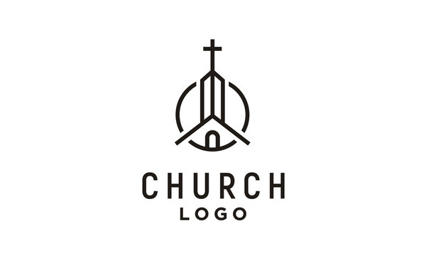 Christian Catholic Church Chapel Building with Christ Crucifix Cross symbol logo
