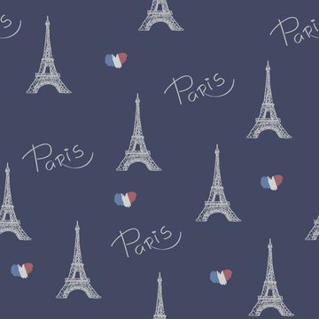 "Favorite Paris". Vector illustration with the image of the Eiffel Tower. Seamless Pattern.