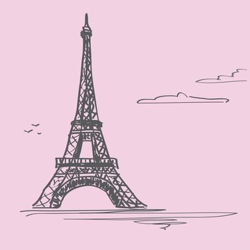 Postcard "Loved Paris". Vector illustration with the image of the Eiffel Tower.