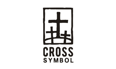 Jesus Cross with two thieves tomb illustration for Christian Catholic Church logo design 