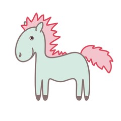 Green pony with a pink mane. Children's illustration. Vector pattern