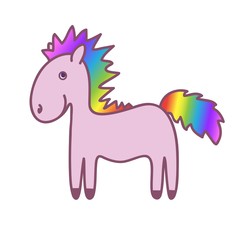 Pink pony with a rainbow mane. Children's illustration. Vector pattern