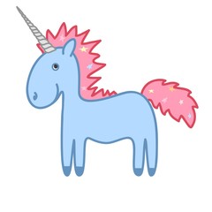 Blue unicorn with a pink mane. Children's illustration. Vector pattern