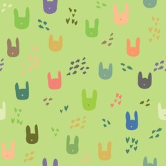 Funny cartoon seamless pattern with rabbits. Vector abstract illustration.