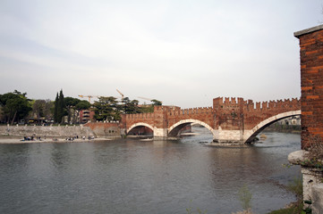 Ancient Ponte Scaligero bridge, Verona, Italy 