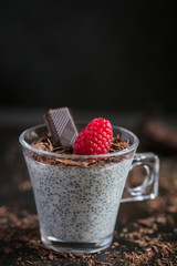 Verrine porridge aux graines de chia framboises chocolat