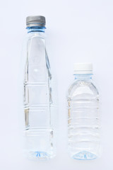 close up of bottle of water isolated on white background