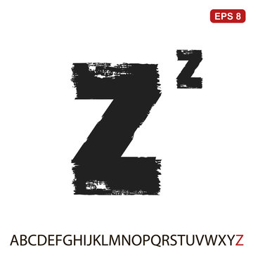 Black capital handwritten vector letter "Z" on a white background. Drawn by semi-dry brush with unpainted areas.