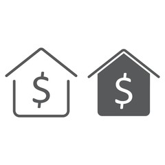 Dollar house line and glyph icon, real estate and home, buy sign vector graphics, a linear pattern on a white background, eps 10.
