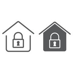 Home Lock line and glyph icon, real estate and home, security sign vector graphics, a linear pattern on a white background, eps 10.