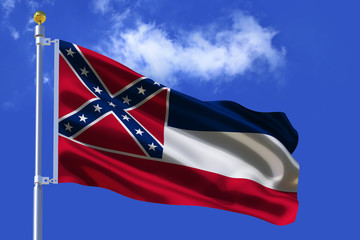 Silk waving flag of Mississippi state. 3d illustration