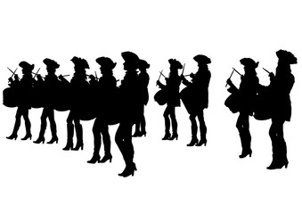 Drum woman at parade on a white background