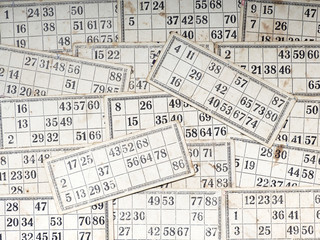Tabletop old game lotto. Cards bingo background