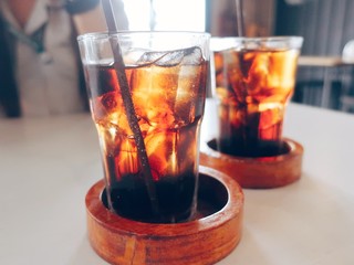 Soft drink mix a soda water on table in the restaurant, drink for fresh