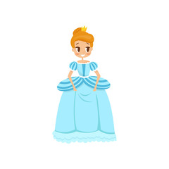 Beautiful little princess in a light blue dress and crown vector Illustration on a white background