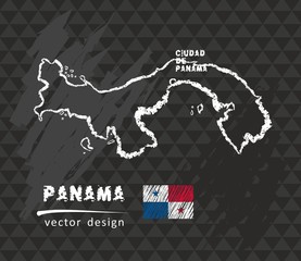 Panama map, vector pen drawing on black background