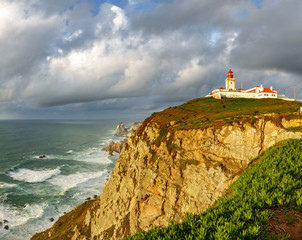 Fototapeta na wymiar Wide angle of Cabo da Roca Lighthouse timelapse, the end of Europe