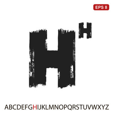Black capital handwritten vector letter "H" on a white background. Drawn by semi-dry brush with unpainted areas.