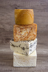 Table decoration of different flavors of cheese