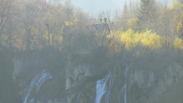 Cliff with waterfall at Plitvice Park