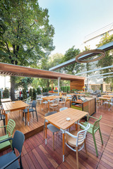 Modern restaurant terrace in the summer