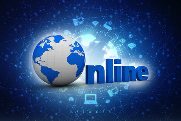 3d online On-line illustration with globe