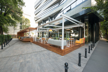 Modern restaurant terrace in the summer