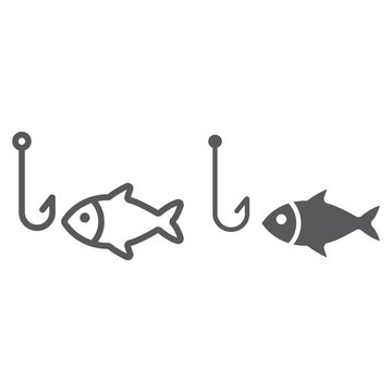 Fishing line and glyph icon, animal and underwater, hook sign vector graphics, a linear pattern on a white background, eps 10.