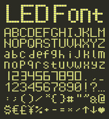 digital alphabet and numbers set, yellow led font