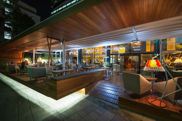 Modern restaurant terrace in the summer night