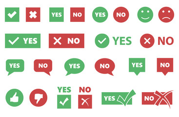 yes or no icons, tick and cross signs, checkmarks set