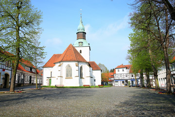 Historic downtown in Bad Essen, Osnabruecker Land, Lower Saxony, Germany