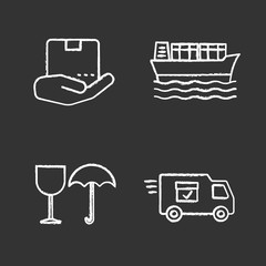 Cargo shipping chalk icons set