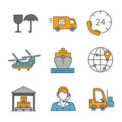 Cargo shipping color icons set