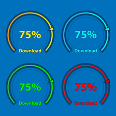 Color indicators for downloading information. Set of round indicators. Loading data as a percentage.