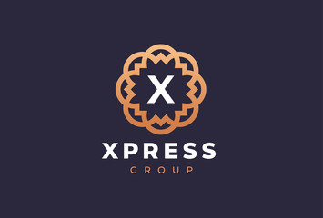 Premium universal monogram letter X initials logo. Abstract elegant flower logo icon vector design. Universal creative premium symbol. Luxury abc jewel logotype.